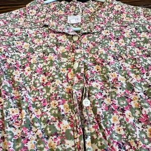J. Crew Floral Blouse in Green and Pink